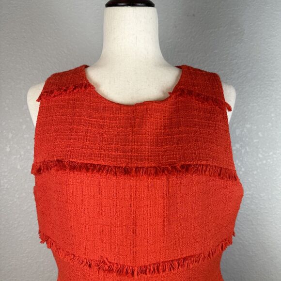 J Crew Womens Fringy Tweed Sleeveless Sheath Dress Size 12 Orange Red Cotton - Picture 2 of 7